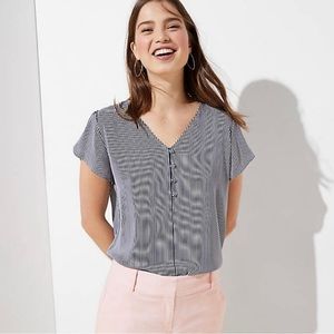 Loft Striped Buttoned Petal Sleeve Top